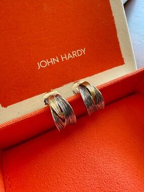 John Hardy Bamboo J Hoop Earrings in Sterling Silver and 18K Gold